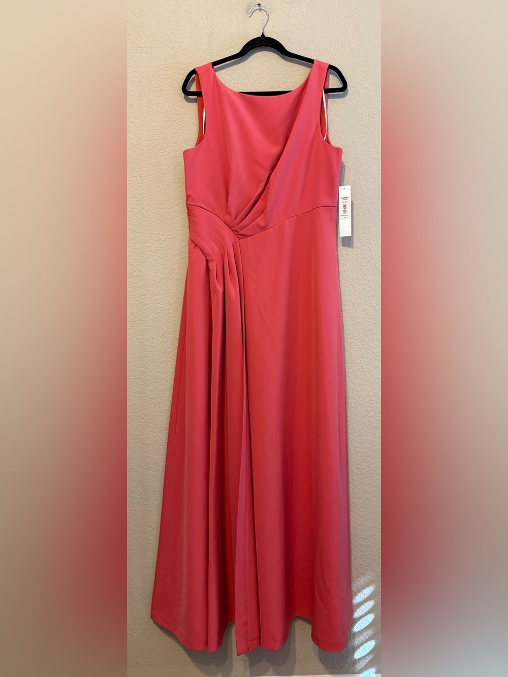 NEW KAY UNGER Pleated Waist Crepe A-line GOWN DRESS Size 14 $328 PERSIMMON Coral